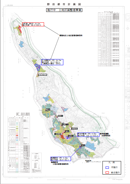 施行中の土地区画整理事業位置図