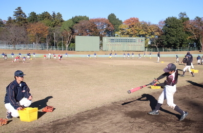 野球教室での練習風景