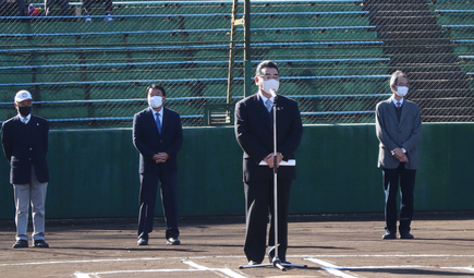 野球教室開会式での市長ご挨拶