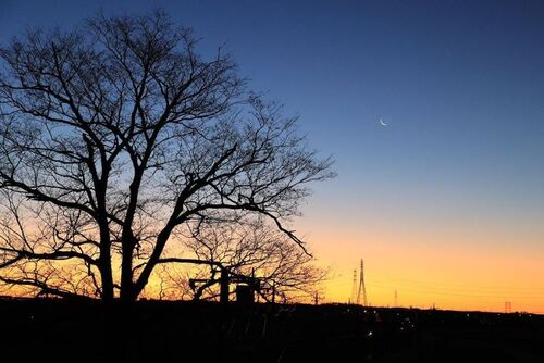 The first sunrise and moon