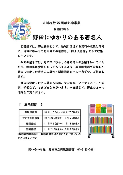 野田ゆかりのある著名人ポスター