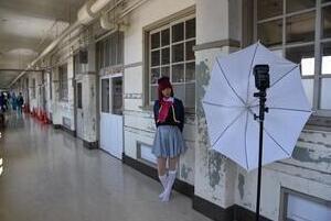 中央小学校での撮影風景